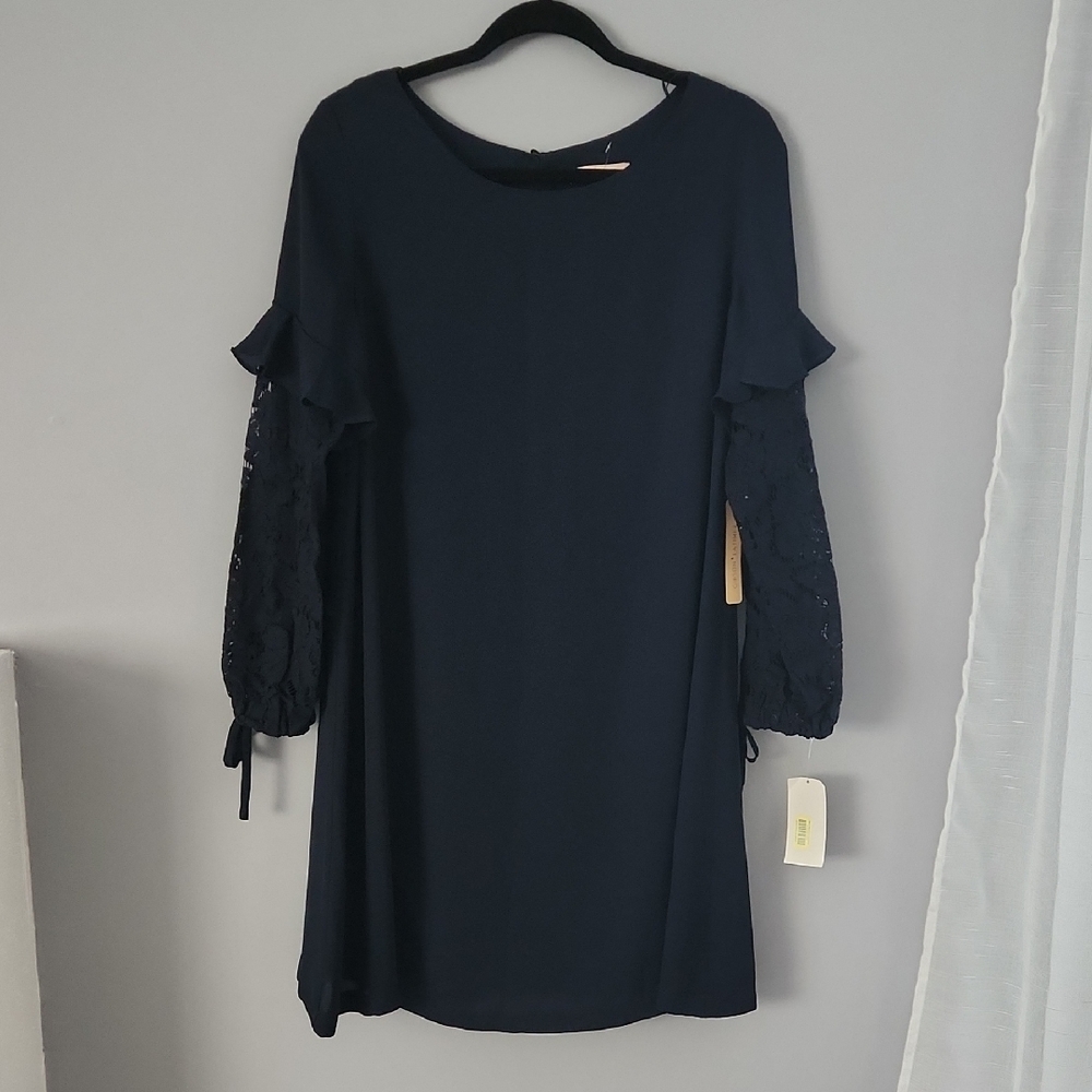 NEW Gibson Latimer Navy Lace-Sleeve Shift Dress